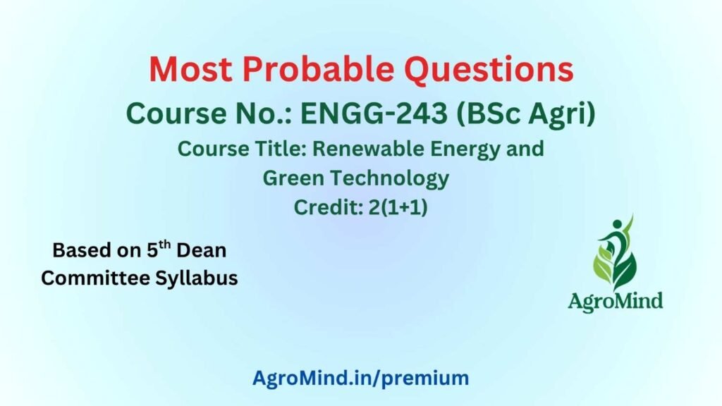 ENGG-243 (BSc Agri) Most Probable Questions