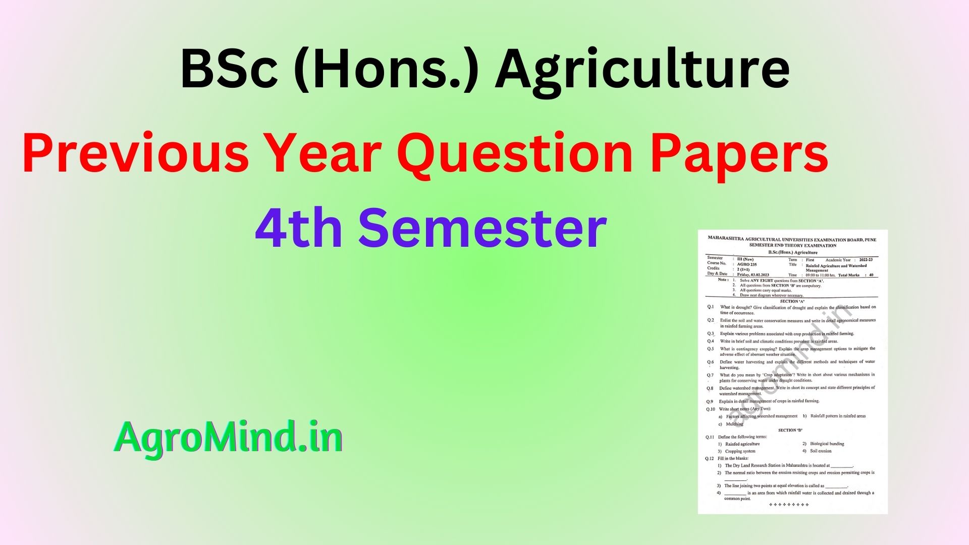 BSc Agriculture 4th Semester Previous Year Question Papers, AgroMind