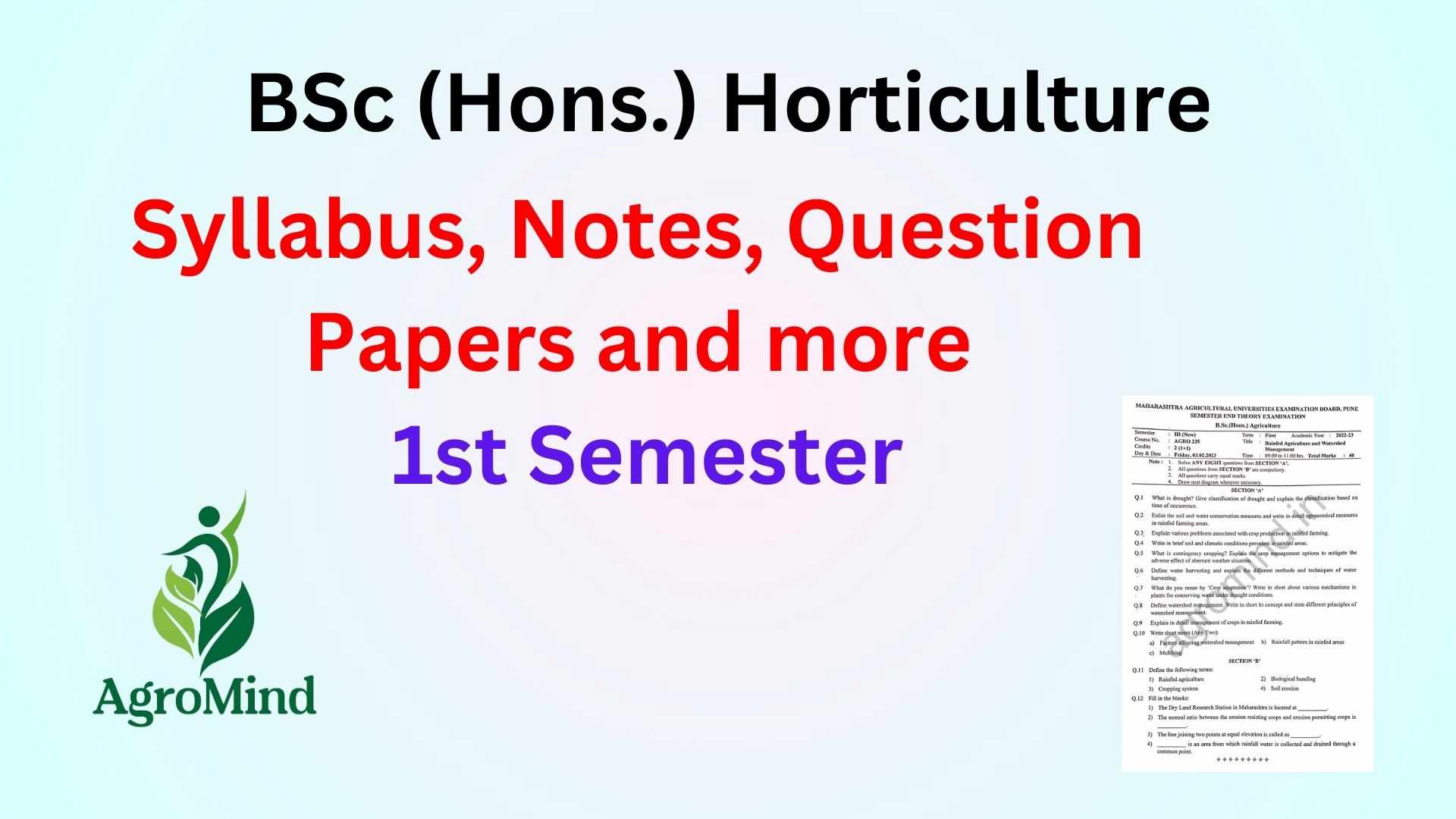 BSc Hort 1st Sem Syllabus Previous Year Question Paper Notes