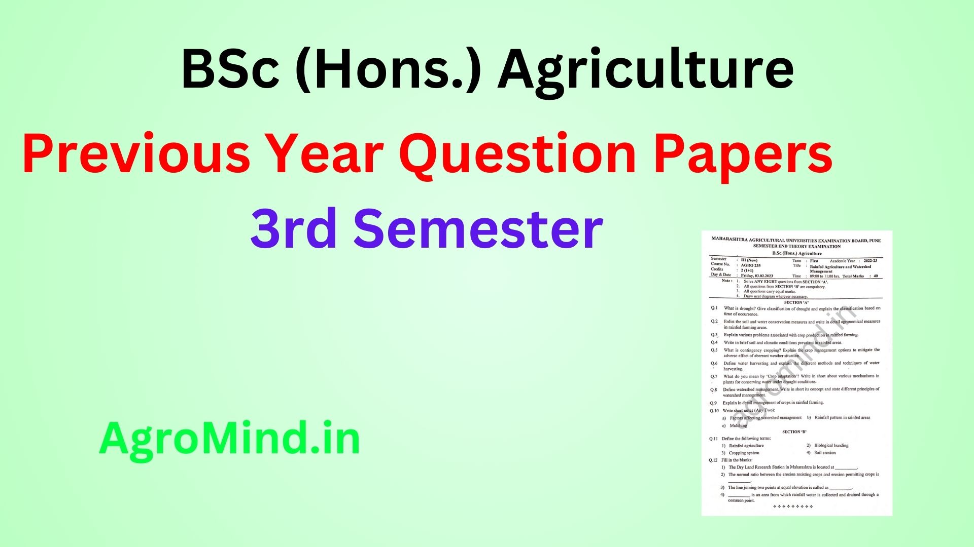 BSc Agriculture 3rdc Semester Previous Year Question Papers, AgroMind
