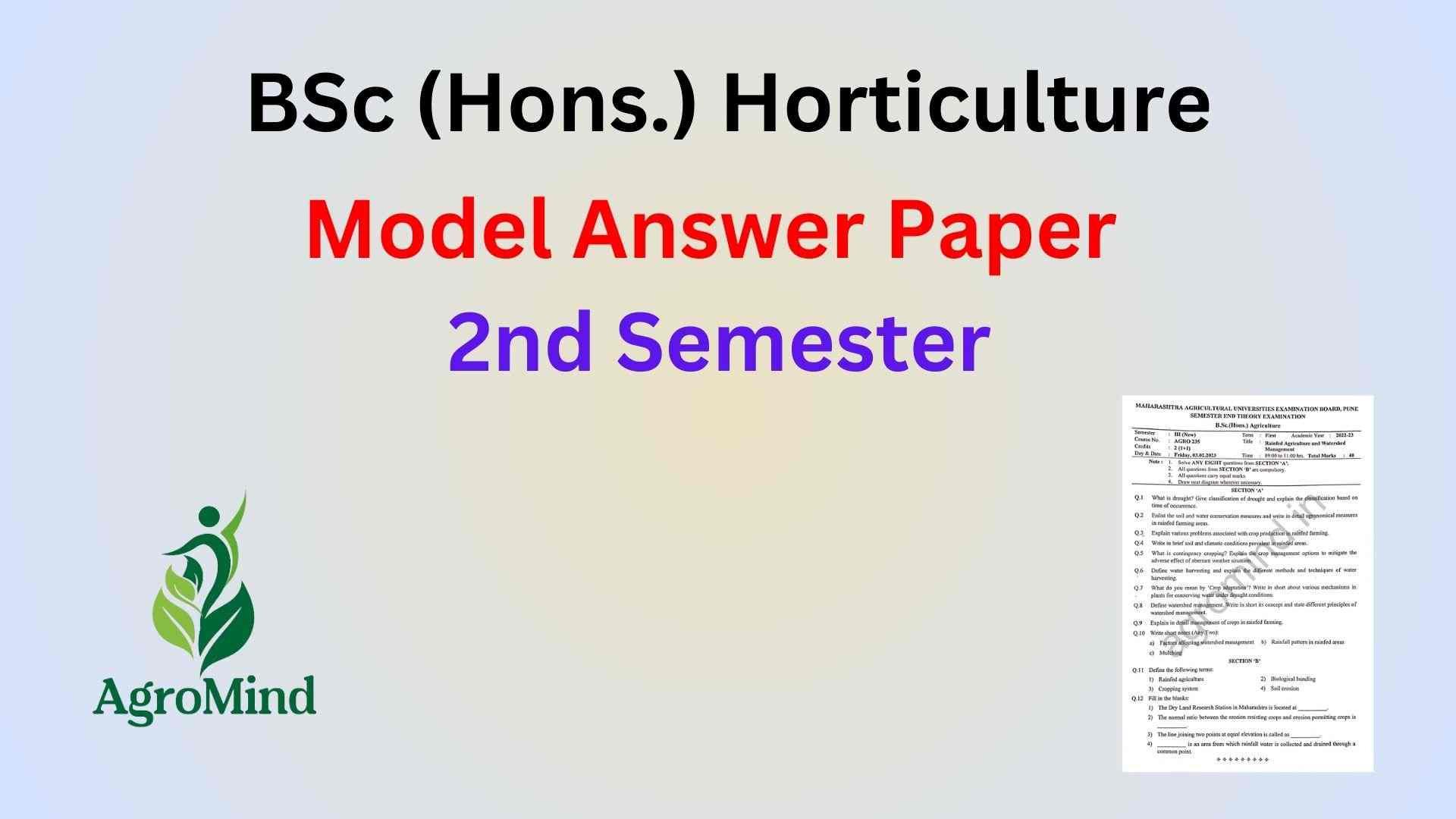 BSc Horticulture 2nd Semester Question Papers with Answers (Model Answer Papers) of All Subjects, AgroMind