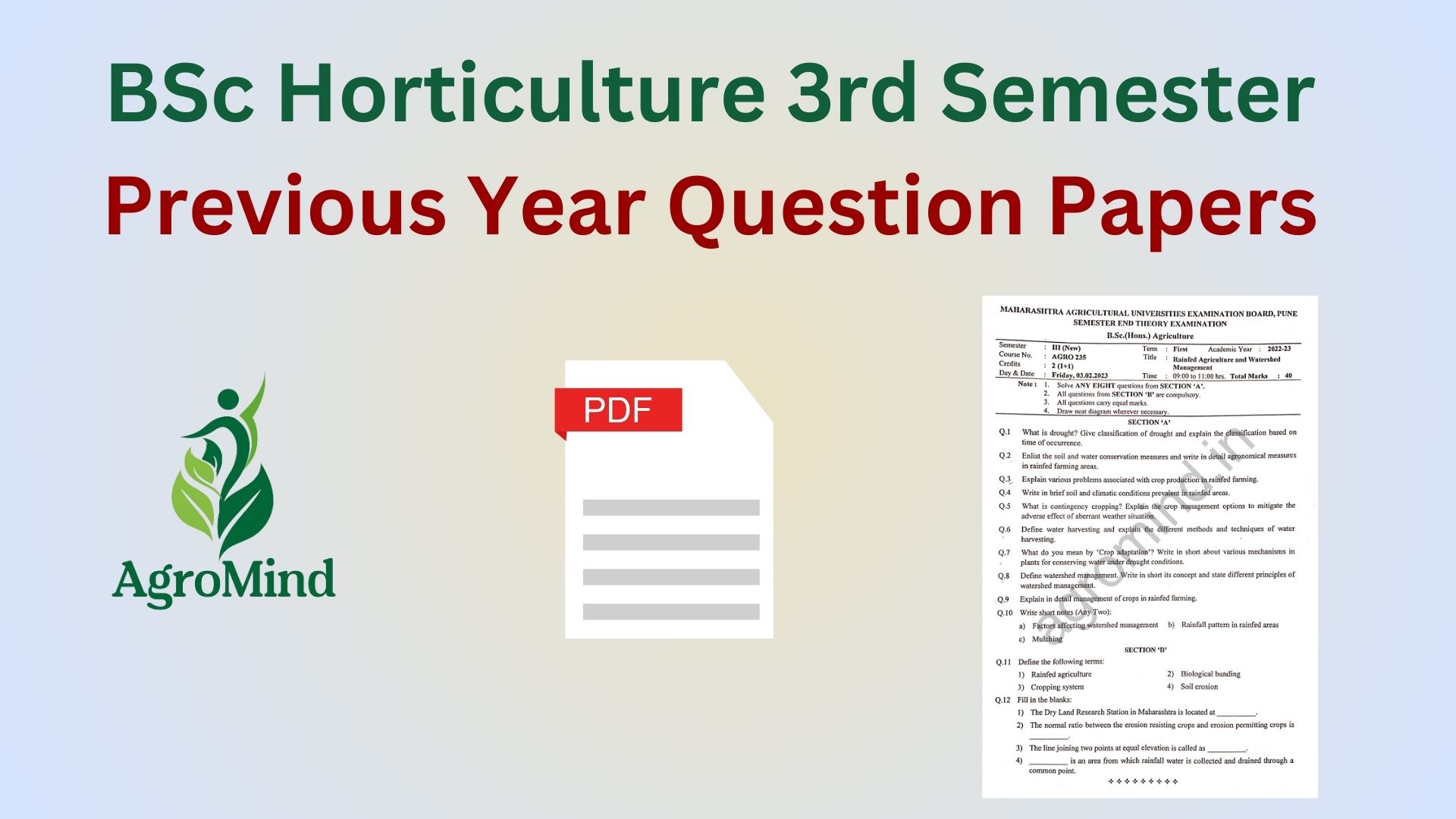 BSc Horticulture 3rd Semester Previous Year Question Papers, AgroMind