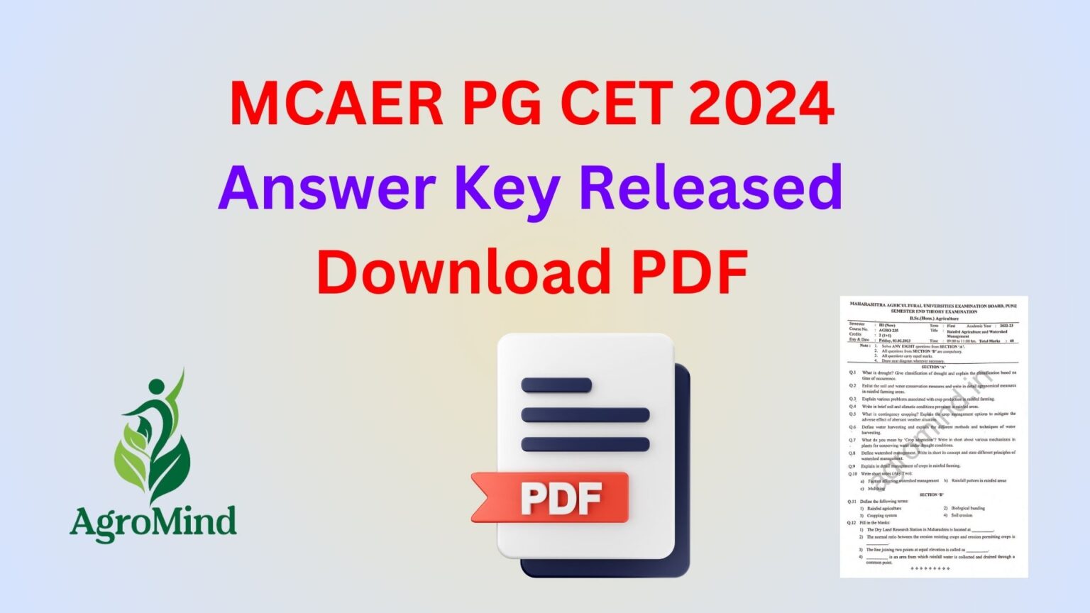 MCAER 2024 Answer Key Released Download PDF AgroMind