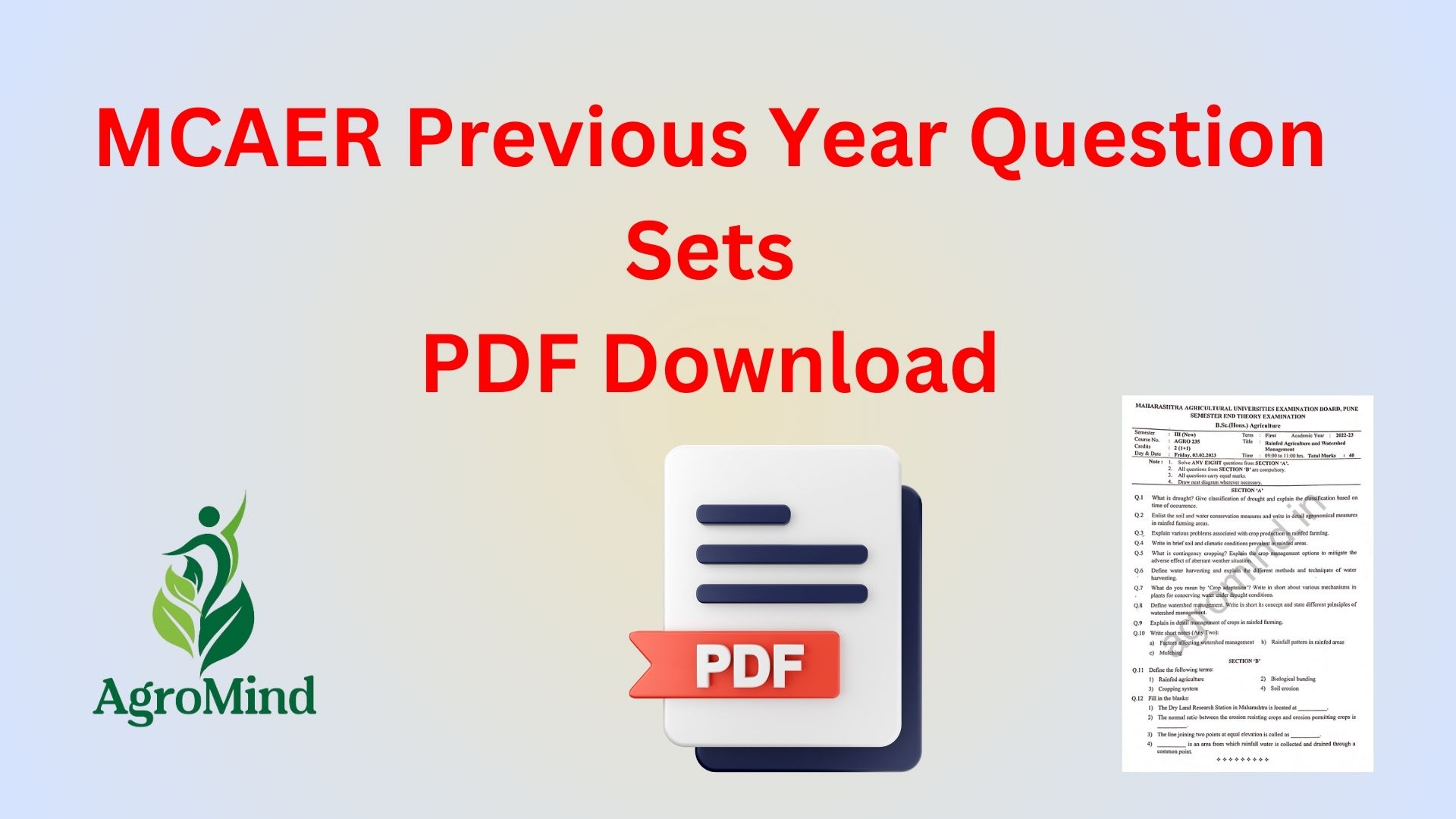 MCAER PG CET Previous Year Question Paper PDF Download