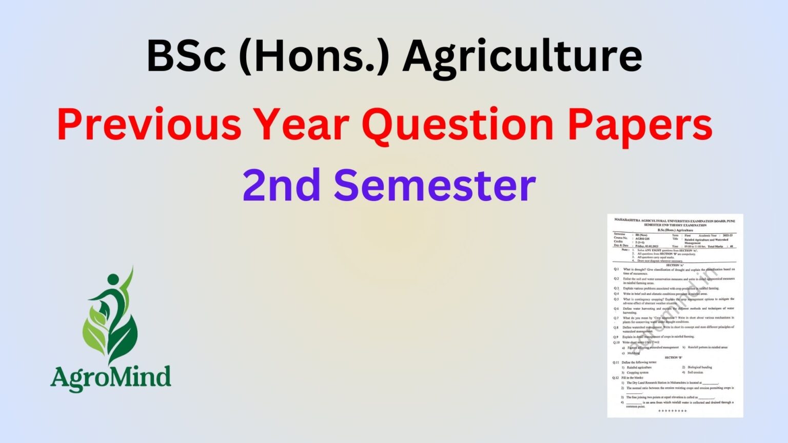 BSc Agriculture 2nd Semester Previous Year Question Papers