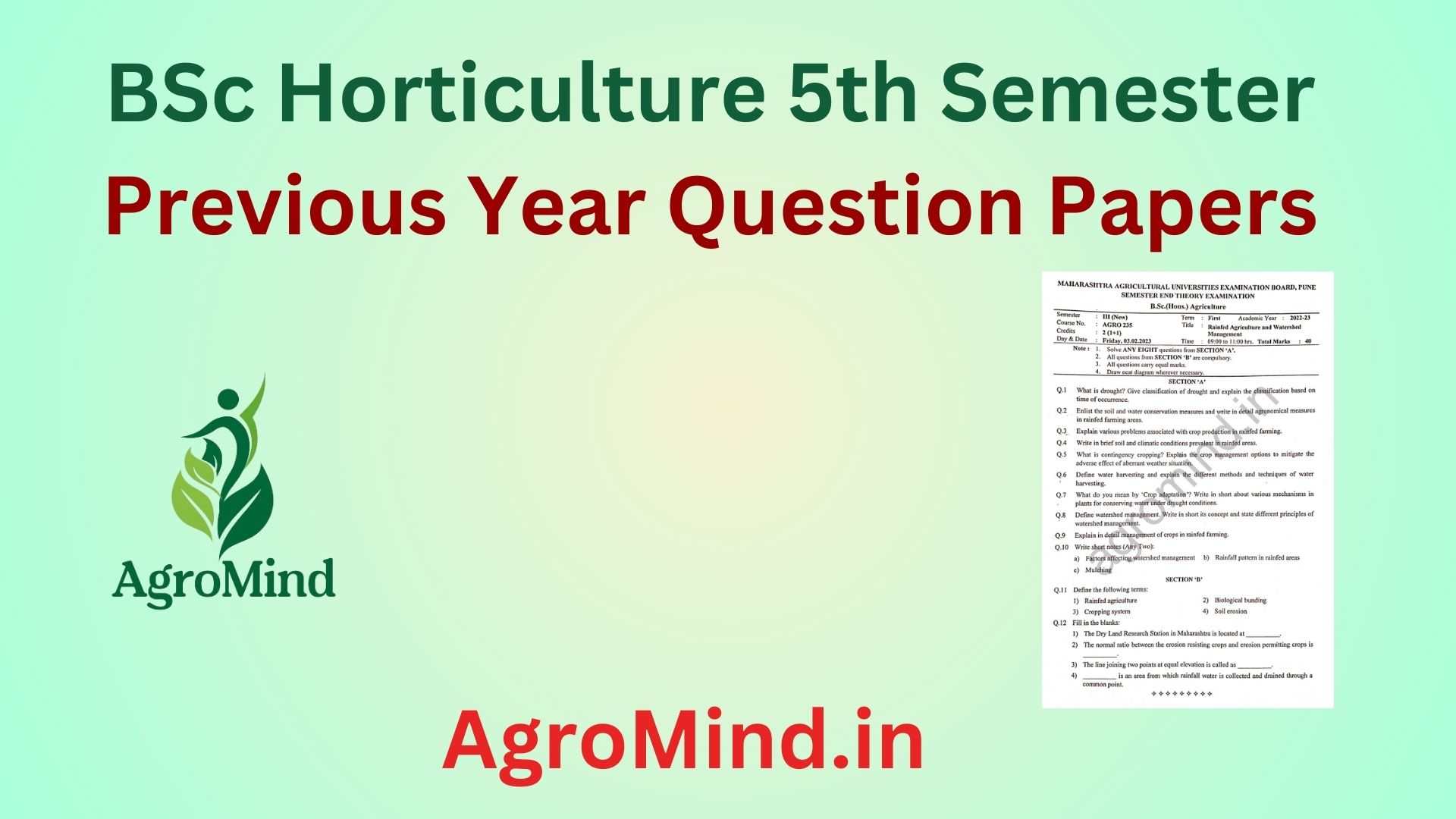 BSc Horticulture 5th Semester Previous Year Question Papers, AgroMind